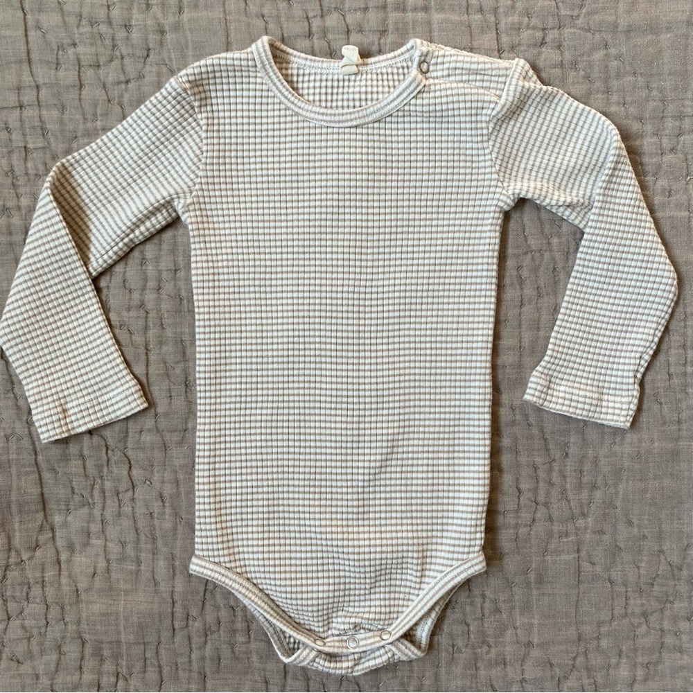 Quincy Mae Fog Stripe Ribbed Long Sleeve Onesie